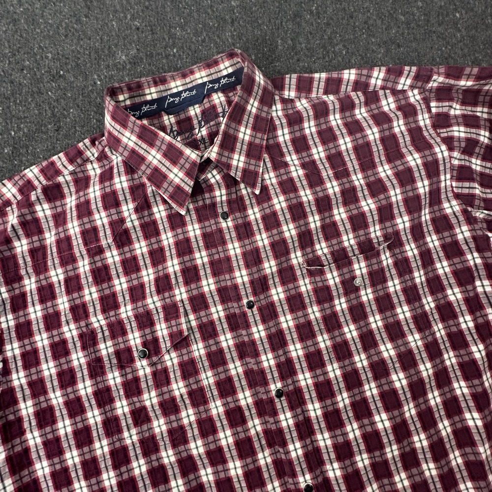 George Strait Shirt Men XXL Maroon Plaid Western Snap Button Long Sleeve Rodeo
